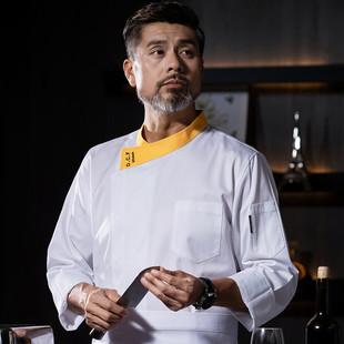 酒店高端厨师长工作服长袖 纯棉饭店西餐火锅食堂行政总厨秋冬定制