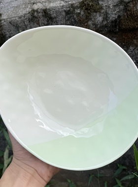 拼接色肌理纹绿色异形汤碗陶瓷简约撞色外贸引流火锅恐龙蛋沙拉碗