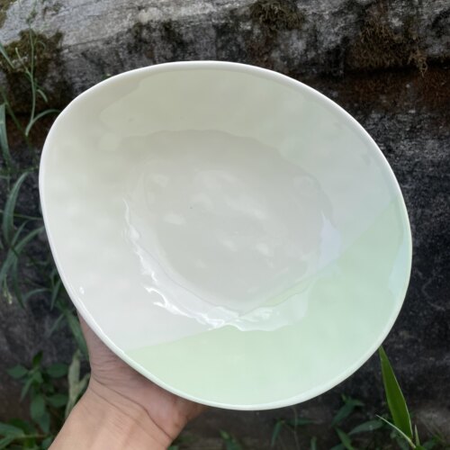 拼接色肌理纹绿色异形汤碗陶瓷简约撞色外贸引流火锅恐龙蛋沙拉碗