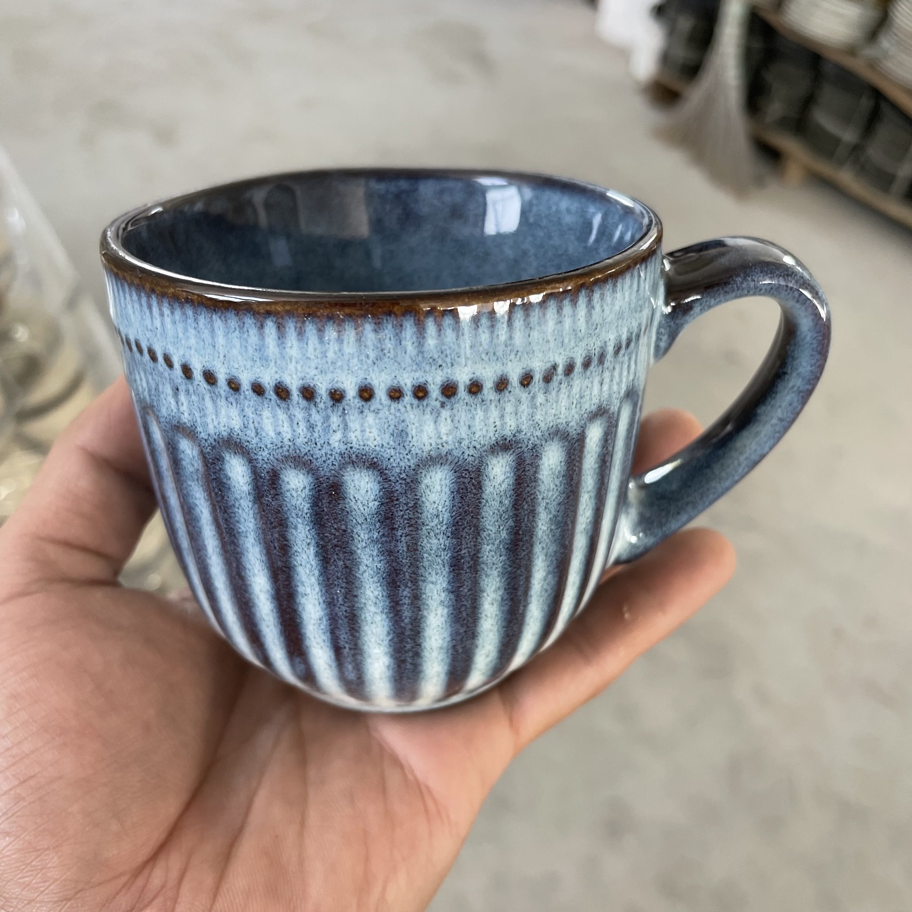 0602窑变浮雕珍珠点线条陶瓷杯300cc微瑕轻奢咖啡杯马克杯牛奶杯