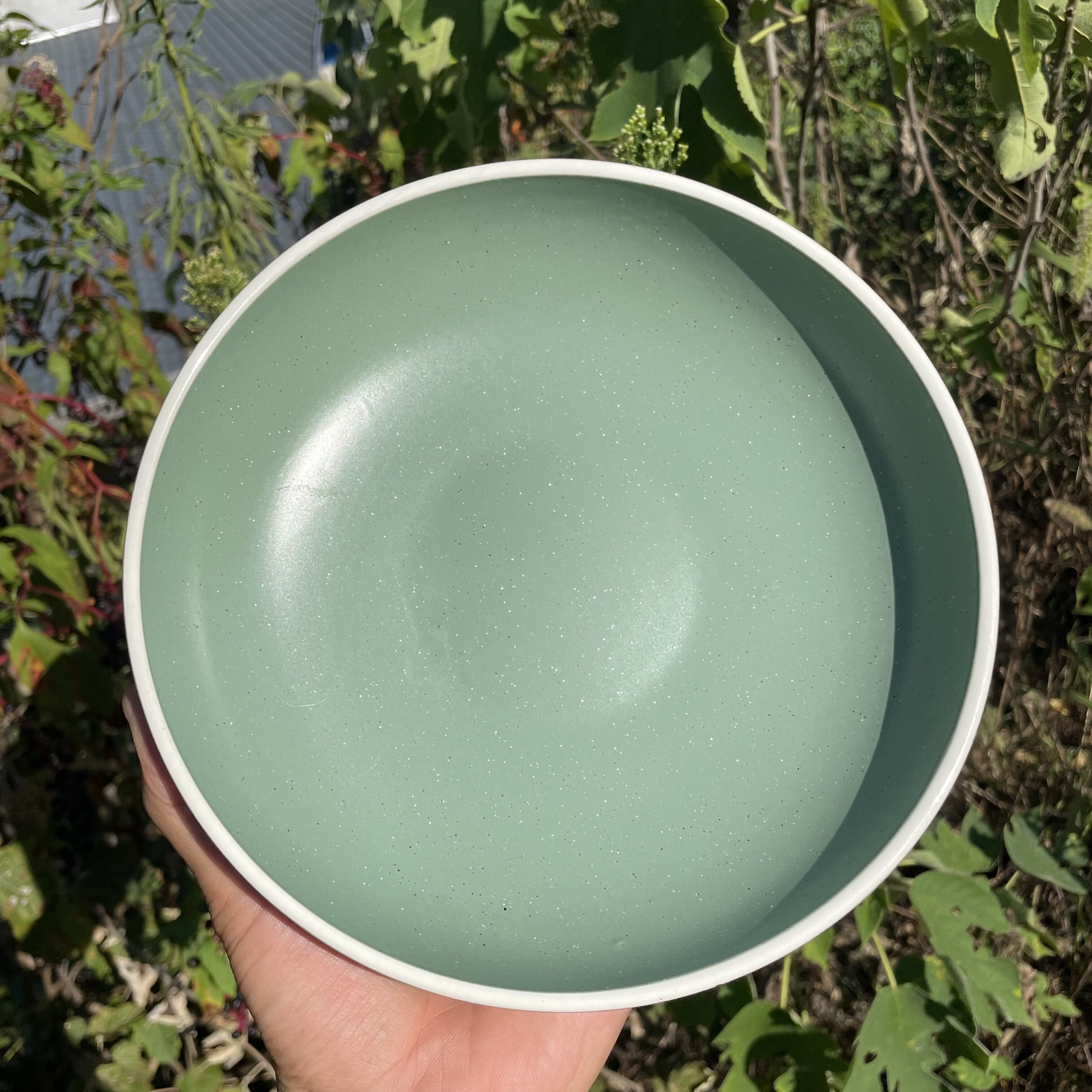 外贸正单带标绿色芝麻点汤碗陶瓷深盘釉下家用菜碗面碗水果沙拉碗