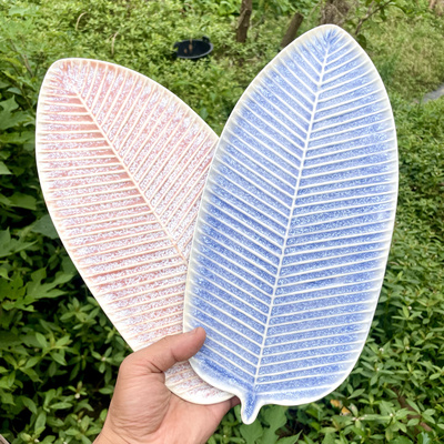 超美窑变少女粉芭蕉叶平盘叶状陶瓷餐厅水果美食摆盘寿司甜品盘子