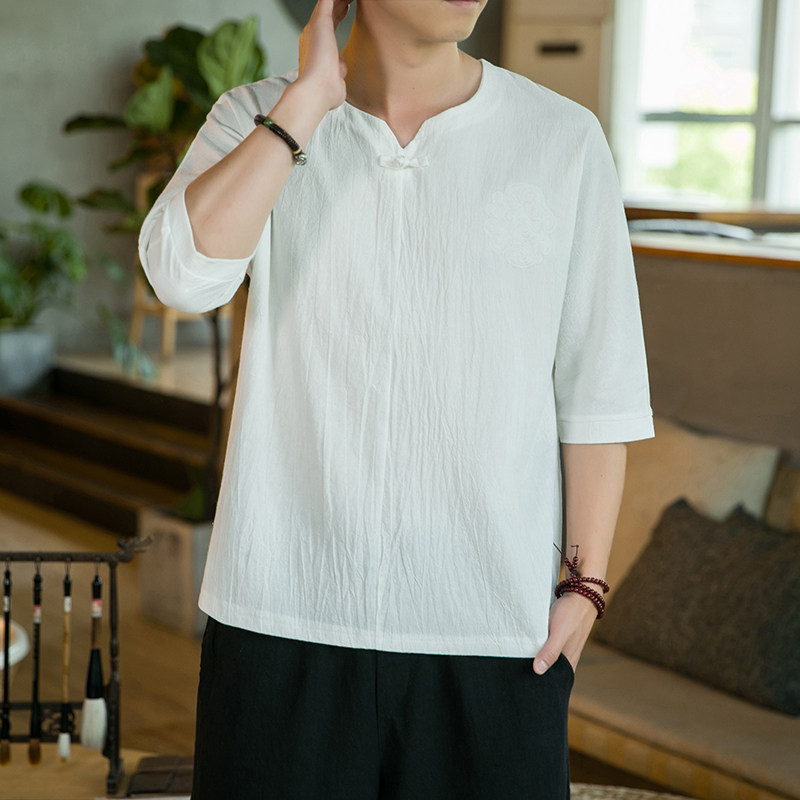 T19特P24咖啡厅风麻棉七分袖潮流加大码时尚短袖T恤,男装T恤,星座1109-2