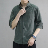 C1020-P24夏季立领五分中袖潮男士短袖衬衫七分袖大码衬衣男控38，男装卫衣，星座1109-2
