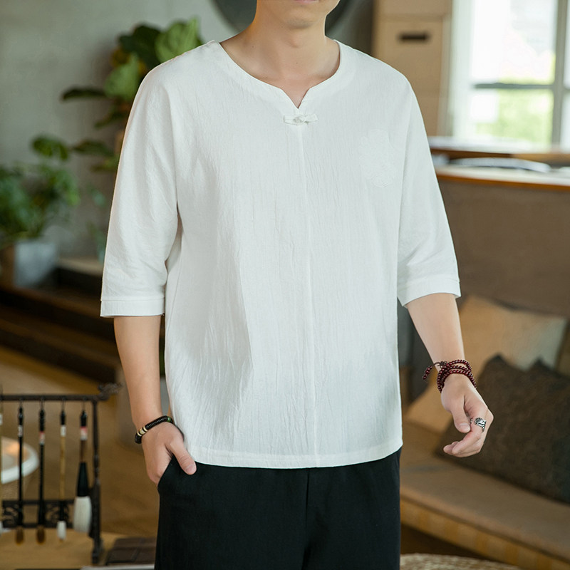 2021风咖啡厅宽松麻棉七分袖潮流加大码时尚短袖T恤T19-P-24,男装T恤,星座1109-2