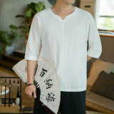 风咖啡厅宽松麻棉七分袖男士潮流加大码时尚短袖T恤T19-P-24，男装T恤，星座1109-2