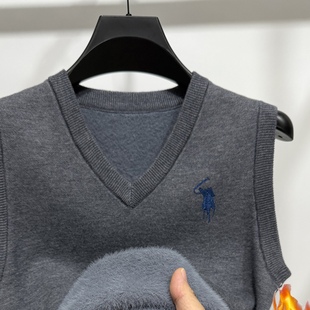 柏拉图保罗羊毛衫V领背心加绒加厚毛衣宽松坎肩无袖羊绒马甲男装