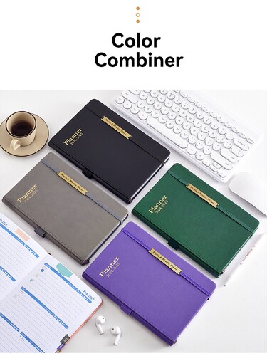 亚马逊2024-2025planner18个月英文A5笔记本计划本日程本仿皮日历