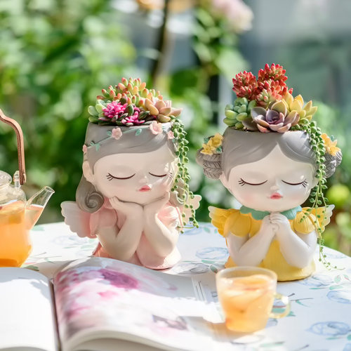 环保树脂卡通少女多肉盆栽可爱