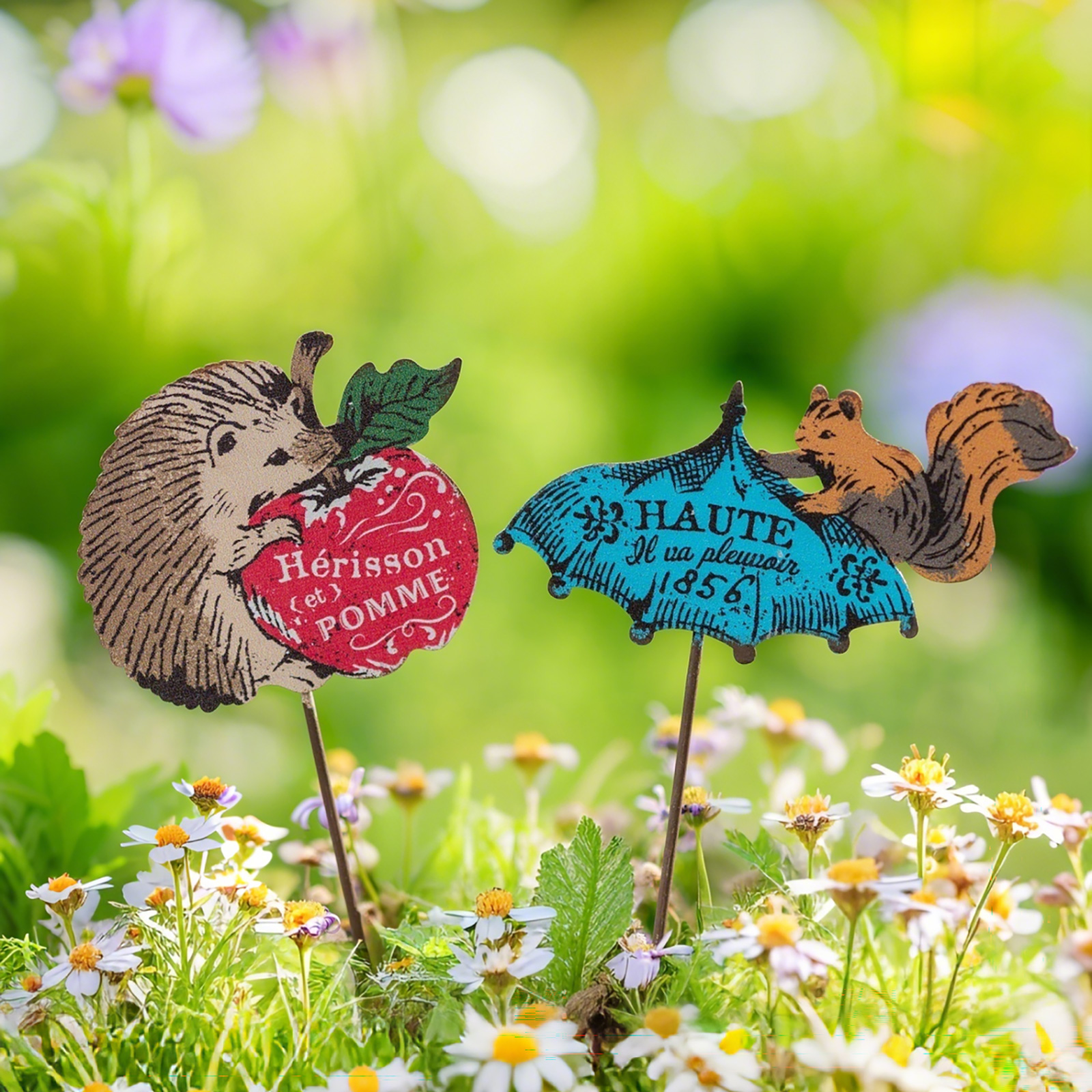 创意卡通小松鼠刺猬铁艺插牌