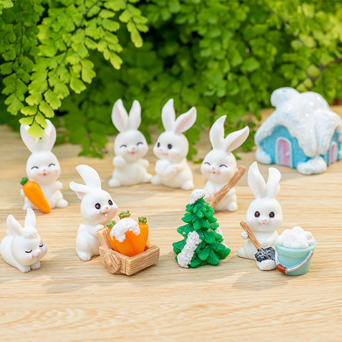 微景观雪景DIY可爱小兔树脂摆件
