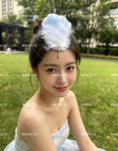 新款网红复古羽毛额饰儿童表演羽毛发夹天鹅湖芭蕾拉丁舞新娘头饰