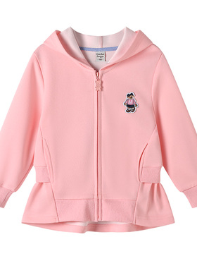 女童外套纯棉2026新款春秋儿童运动拉链开衫女孩卫衣宝宝小熊上衣
