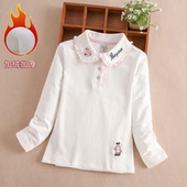 儿童加绒打底衫 女童T恤长袖 纯棉秋冬新款 女孩白色洋气娃娃领上衣
