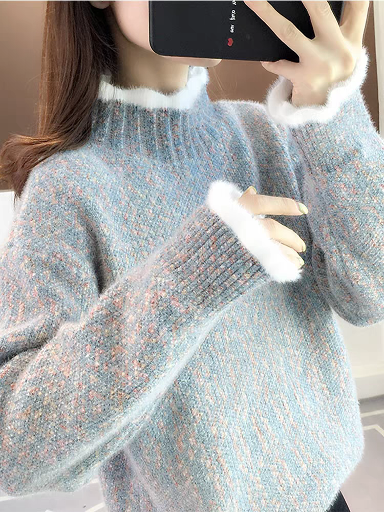 2025新款毛衣女秋冬加厚保暖半高领针织打底衫雪尼尔上衣时尚女装