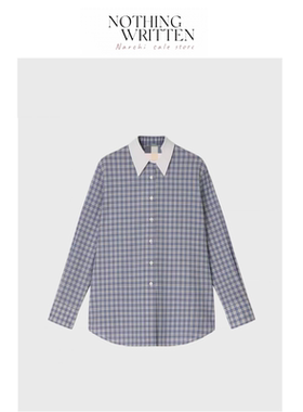 【现货】Nothing Written Narchi撞色尖领格纹衬衫女宽松长袖衬衣