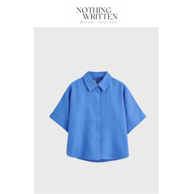 【现货】Nothing Written Narchi宽松版型亚麻尖领短袖衬衫春季