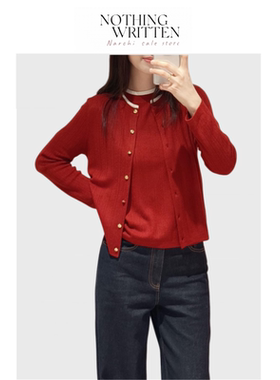 【现货】Nothing Written Narchi新年红圆领针织开衫修身外套上衣