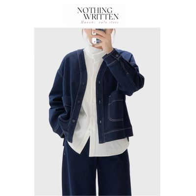 【现货】Nothing Written Narchi套装复古牛仔短款外套弯刀牛仔裤