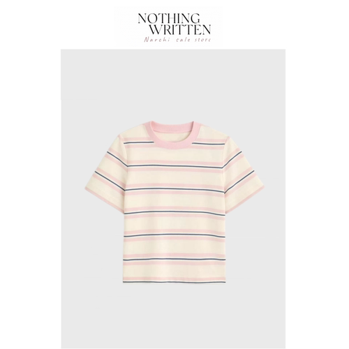 【现货】Nothing Written Narchi标准版圆领T恤粉色/条纹夏季新品