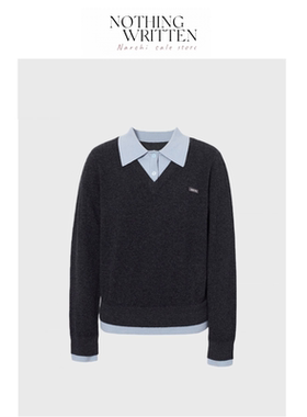 【现货】Nothing Written Narchi假两件针织V领拼衬衫领套头毛衣