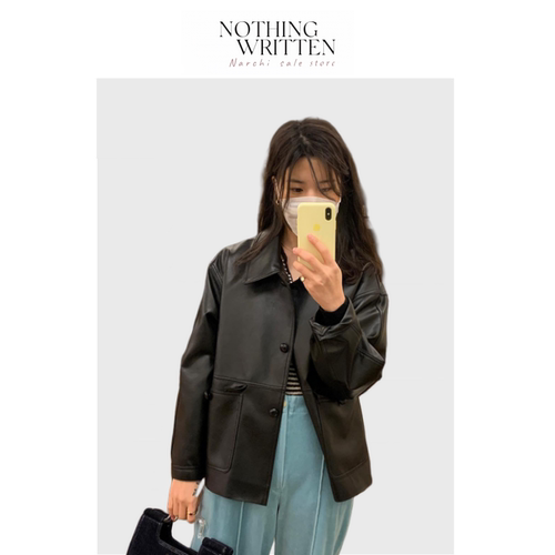 【现货】Nothing Written Narchi秋韩国蛋白小皮衣 宽松夹克外套