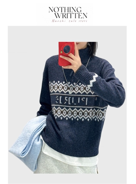 【现货】Nothing Written Narchi复古提花毛衣女半拉链休闲针织衫