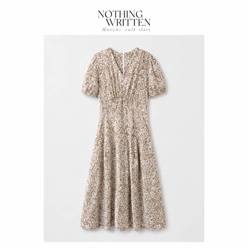 【现货】Nothing Written Narchi碎花连衣裙女收腰显瘦V领中长裙