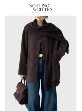 【现货】Nothing Written Narchi羊毛外套围巾套装单排扣宽松大衣
