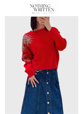 【现货】Nothing Written Narchi璀璨烟火红色毛衣圆领长袖针织衫