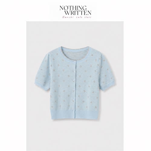 【现货】Nothing Written Narchi法式温柔风波点短袖针织开衫上衣