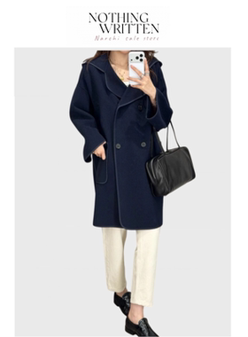 【现货】Nothing Written Narchi绵羊毛连帽双排扣羊毛大衣女外套