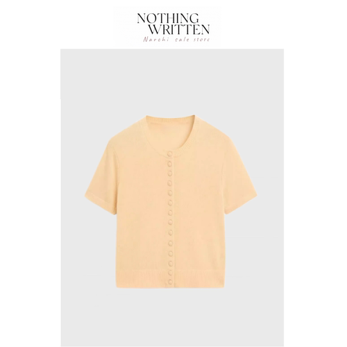 【现货】Nothing Written Narchi温柔通勤风圆领短袖黄色针织开衫