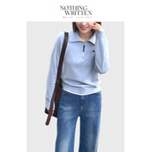 现货 女长袖 Nothing Narchi浅蓝半拉链翻领针织衫 毛衫 Written