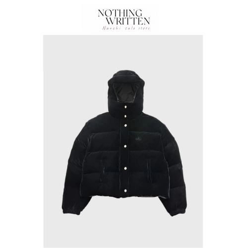 【现货】Nothing Written Narchi韩国复古丝绒连帽白鹅绒羽绒服