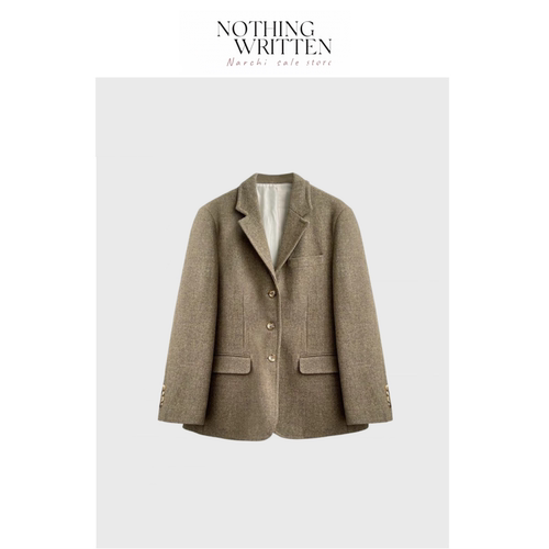 【现货】Nothing Written Narchi秋韩国宽松休闲羊毛毛呢西装外套