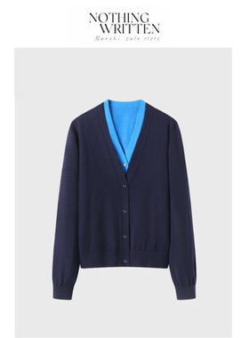 【现货】Nothing Written Narchi气质拼色假两件V领针织开衫上衣