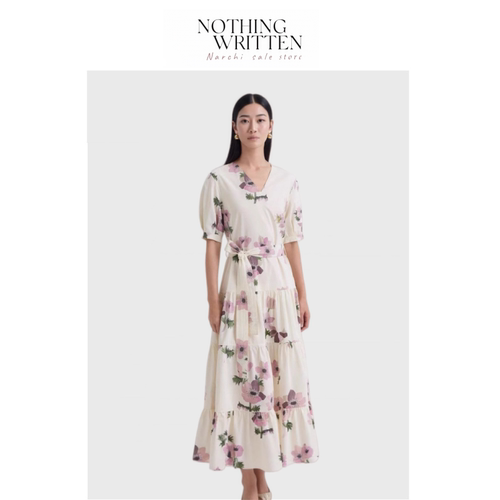 【现货】Nothing Written Narchi V领丝绵混纺系带银莲花连衣裙
