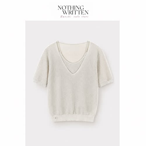 【现货】Nothing Written Narchi松弛假两件针织短袖V领半袖上衣