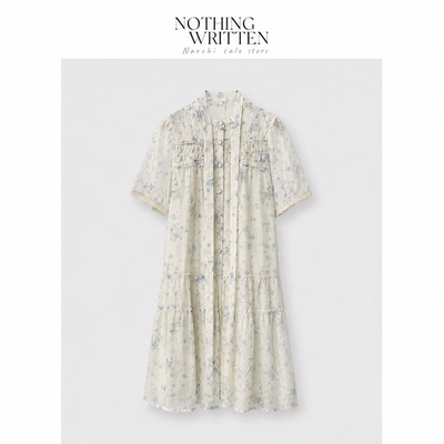 【现货】Nothing Written Narchi立领打褶欧根纱碎花连衣裙女系带