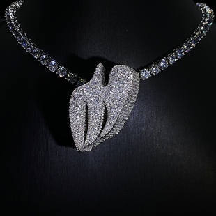 Mr.Blingggggg欧美嘻哈珠宝 立体满钻飞燕造型网球项链 Kanye同款