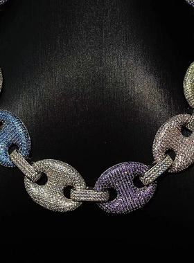 Mr.Blingggggg欧美嘻哈珠宝 Travis Scott同款25mm彩色钻猪鼻项链