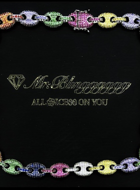 Mr.Bling满钻12mm彩色猪鼻古巴链