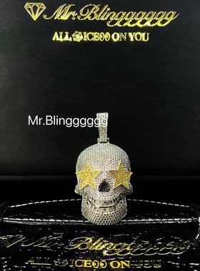 Mr.Blingggggg欧美嘻哈珠宝 混合镶嵌三色电镀 星星眼睛骷髅吊坠