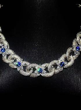 Mr.Blingggggg欧美嘻哈珠宝 Future同款满钻定制海蓝色莲花古巴链