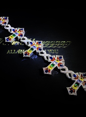 Mr.Bling满钻彩宝混镶十字架手链