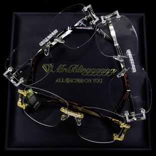 Mr.Blingggggg欧美嘻哈珠宝 rapper同款镶钻豹纹潮流眼镜说唱墨镜