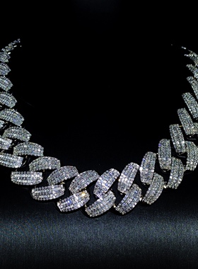 Mr.Blingggggg欧美嘻哈珠宝 6ix9ine同款3cm混合镶嵌梯方钻古巴链