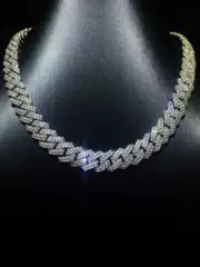 Mr.Blingggggg European and American Hip-Hop Jewelry 15mm Double-Row Diamond-Studded Cuban Chain Cuban Link
