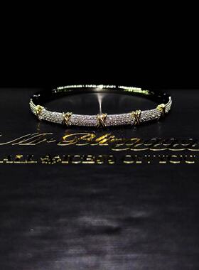 Mr.Blingggggg欧美嘻哈珠宝 潮流满钻交叉间金色克洛托命运手镯